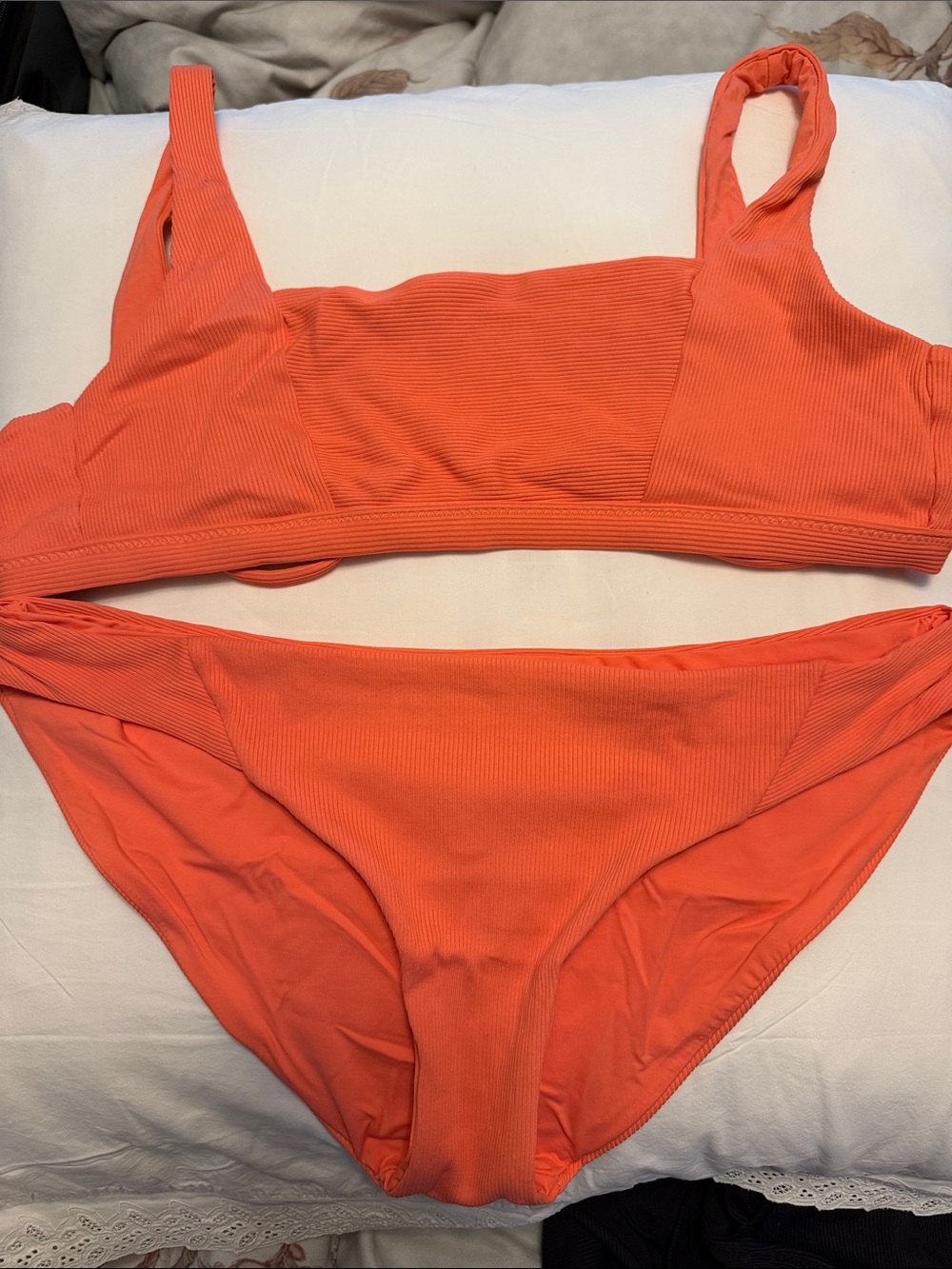 BECCA Orange Ribbed Bikini Set